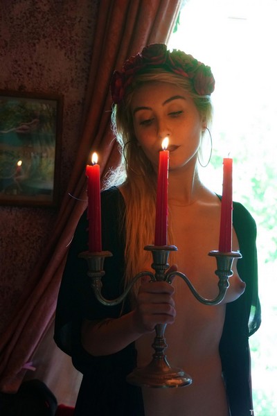 Blonde girl with a perky tits Sophia D masturbates with a candle  in The Life Erotic set Bohemian Pleasure 1