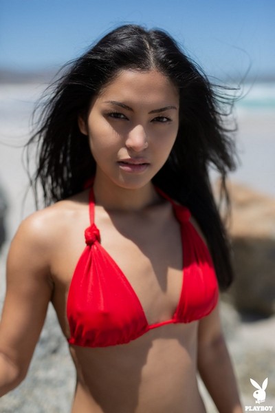 Chloe Rose looks so tempting and sexy in this red bikini but much hotter totally naked  in Playboy set Windswept