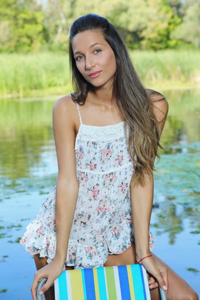 Spend a nice day on the riverside with skinny brunette doll  in Metart set Katele